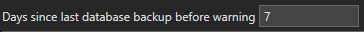 1. Days since last database backup before warning