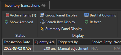 5. Inventory Transactions Tab