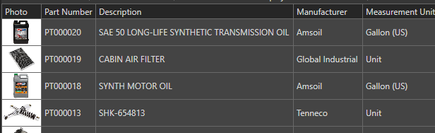 1. List of parts