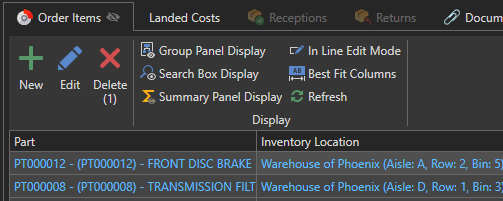 8. Order Items Tab