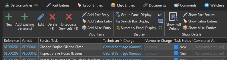10. Service Entries Tab